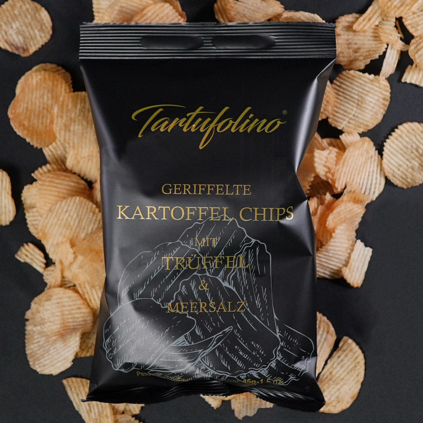 Kartoffelchips mit schwarzem Trüffel und Meersalz